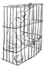 '中共酷刑示意图：关铁笼子'